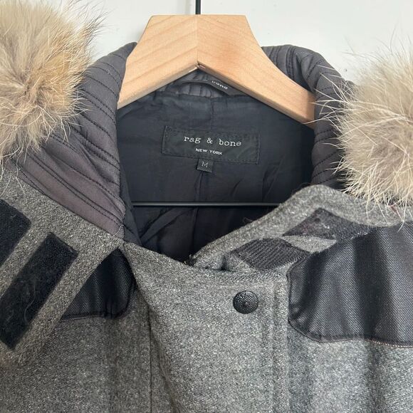 Rag & Bone Waxed Canvas Pocket Double 2-in-1 Parka Jacket w/ Fur Hood - Picture 4 of 16